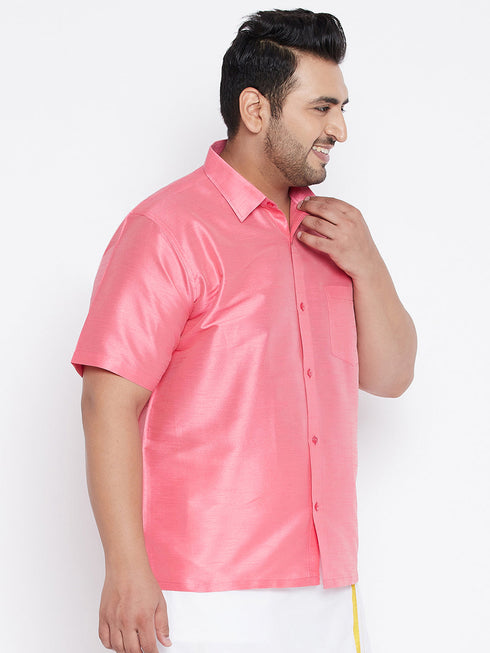 Vastramay Men's Plus Size Pink Silk Blend Ethnic Shirt