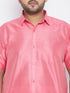 Vastramay Men's Plus Size Pink And White Silk Blend Shirt And Mundu Set