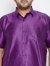 Vastramay Men's Plus Size Purple And White Silk Blend Shirt And Mundu Set