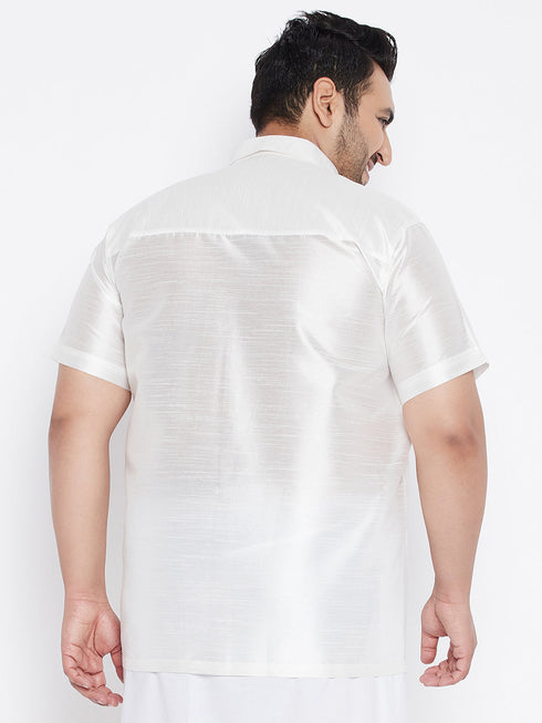 Vastramay Men's Plus Size White Silk Blend Ethnic Shirt