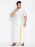 Vastramay Men's Plus Size White Silk Blend Shirt And Mundu Set
