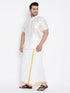 Vastramay Men's Plus Size White Silk Blend Shirt And Mundu Set