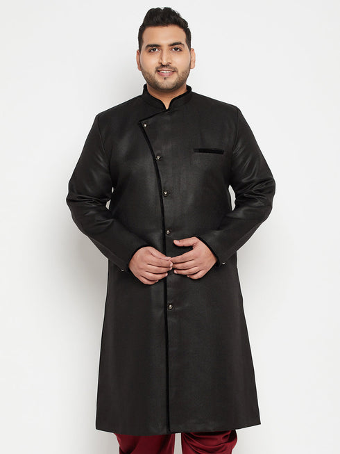 Vastramay Men's Plus Size Black Sherwani Only Top