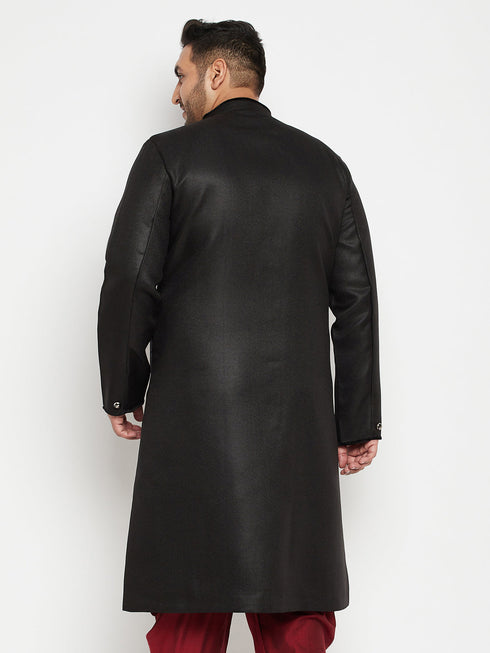 Vastramay Men's Plus Size Black Sherwani Only Top
