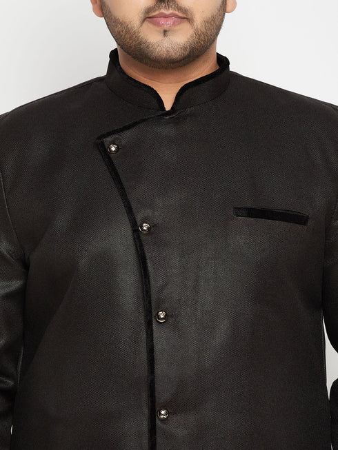 Vastramay Men's Plus Size Black Sherwani Set