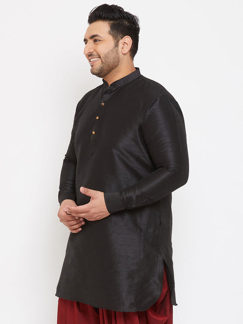 Vastramay Men's Plus Size Black Silk Blend Curved Kurta