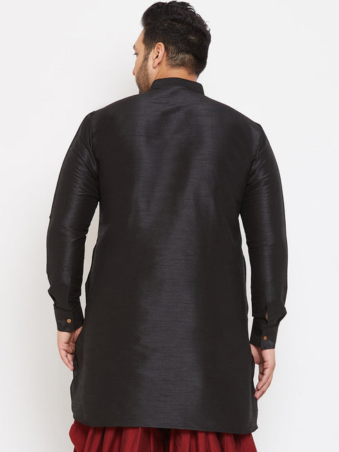 Vastramay Men's Plus Size Black Silk Blend Curved Kurta