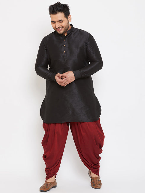 Vastramay Men's Plus Size Black Silk Blend Curved Kurta