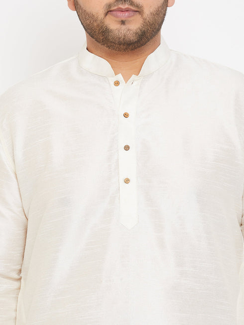 Vastramay Men's Plus Size Cream Silk Blend Curved Kurta