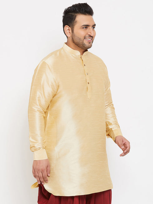 Vastramay Men's Plus Size Golden Silk Blend Curved Kurta