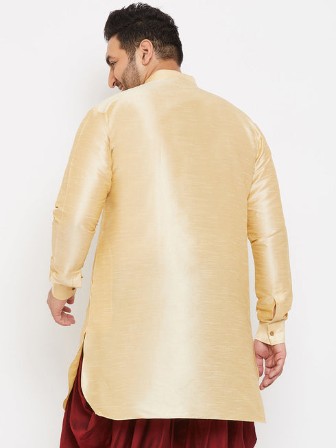 Vastramay Men's Plus Size Golden Silk Blend Curved Kurta
