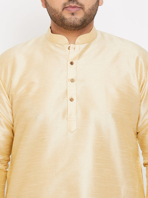 Vastramay Men's Plus Size Golden Silk Blend Curved Kurta