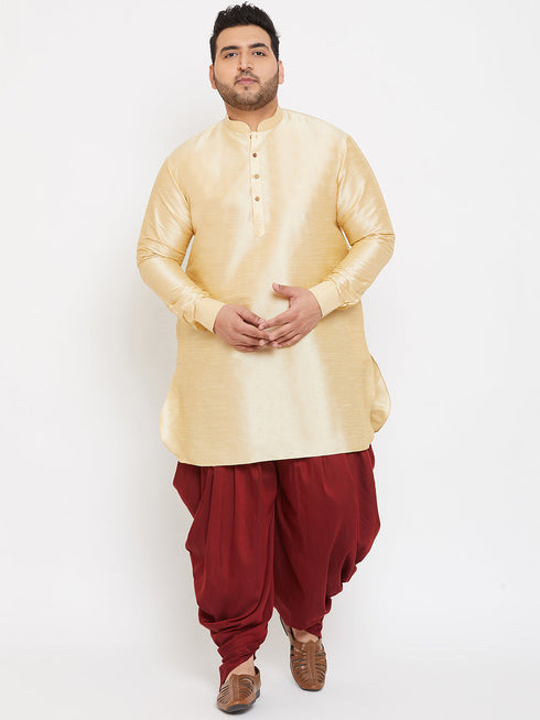 Vastramay Men's Plus Size Golden Silk Blend Curved Kurta