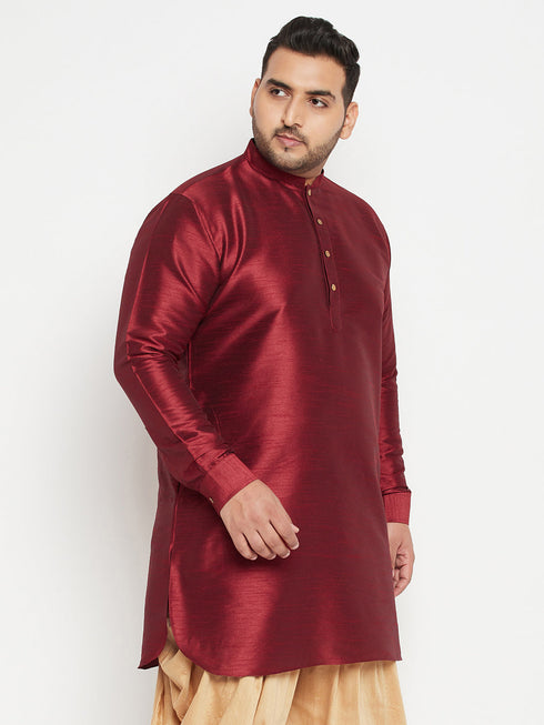 Vastramay Men's Plus Size Maroon Silk Blend Curved Kurta