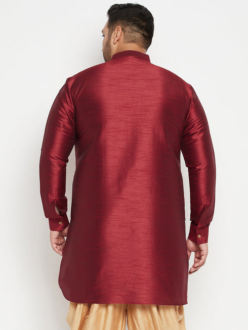 Vastramay Men's Plus Size Maroon Silk Blend Curved Kurta
