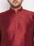 Vastramay Men's Plus Size Maroon Silk Blend Curved Kurta