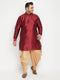 Vastramay Men's Plus Size Maroon Silk Blend Curved Kurta Dhoti Set