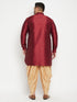 Vastramay Men's Plus Size Maroon Silk Blend Curved Kurta Dhoti Set