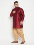 Vastramay Men's Plus Size Maroon Silk Blend Curved Kurta Dhoti Set