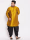 Vastramay Men's Plus Size Mustard Silk Blend Curved Kurta Dhoti Set