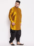 Vastramay Men's Plus Size Mustard Silk Blend Curved Kurta Dhoti Set