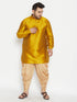 Vastramay Men's Plus Size Mustard Silk Blend Curved Kurta Dhoti Set