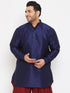 Vastramay Men's Plus Size Navy Blue Silk Blend Curved Kurta