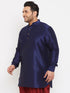 Vastramay Men's Plus Size Navy Blue Silk Blend Curved Kurta