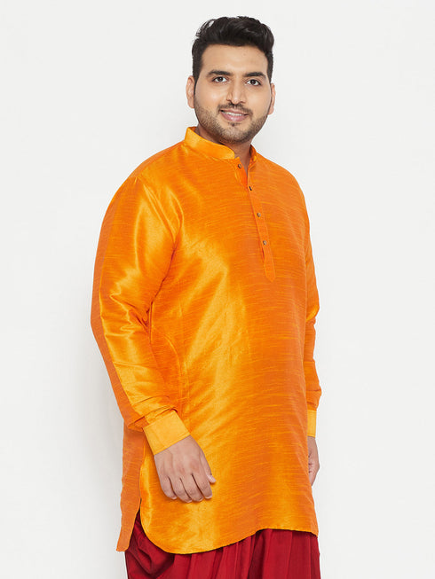 Vastramay Men's Plus Size Orange Silk Blend Curved Kurta