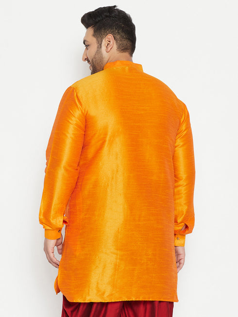 Vastramay Men's Plus Size Orange Silk Blend Curved Kurta