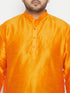 Vastramay Men's Plus Size Orange Silk Blend Curved Kurta Dhoti Set