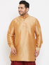 Vastramay Men's Plus Size Rose Gold Silk Blend Curved Kurta