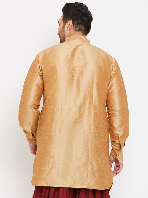 Vastramay Men's Plus Size Rose Gold Silk Blend Curved Kurta