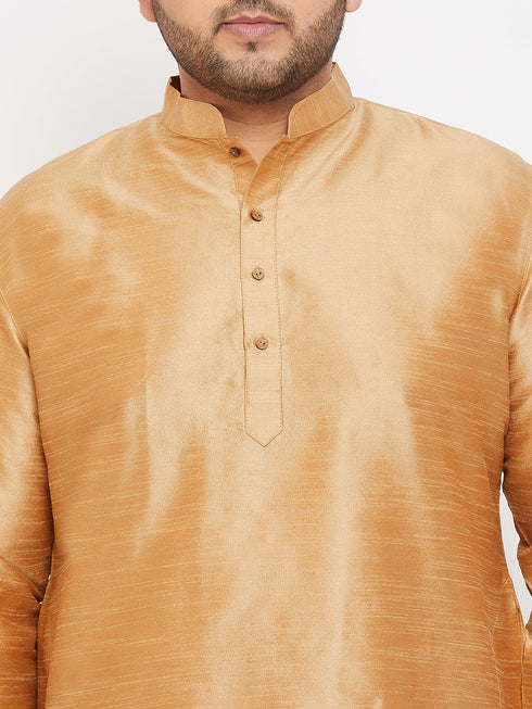 Vastramay Men's Plus Size Rose Gold Silk Blend Curved Kurta