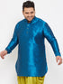 Vastramay Men's Plus Size Turquoise Silk Blend Curved Kurta