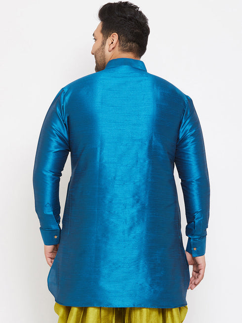 Vastramay Men's Plus Size Turquoise Silk Blend Curved Kurta