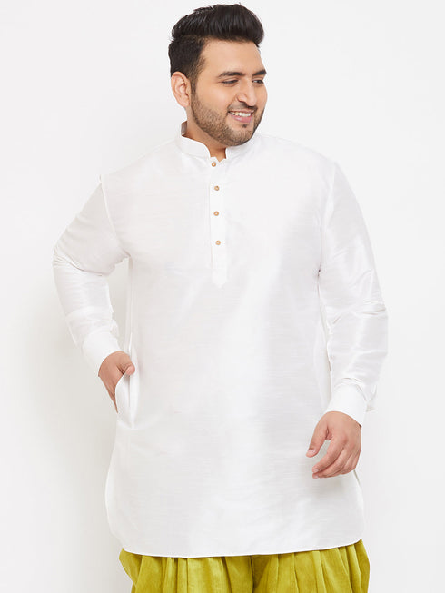 Vastramay Men's Plus Size White Silk Blend Curved Kurta