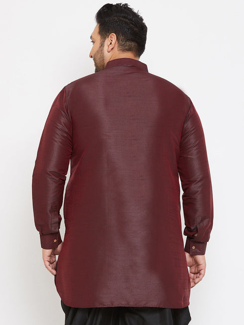 Vastramay Men's Plus Size Wine Silk Blend Curved Kurta