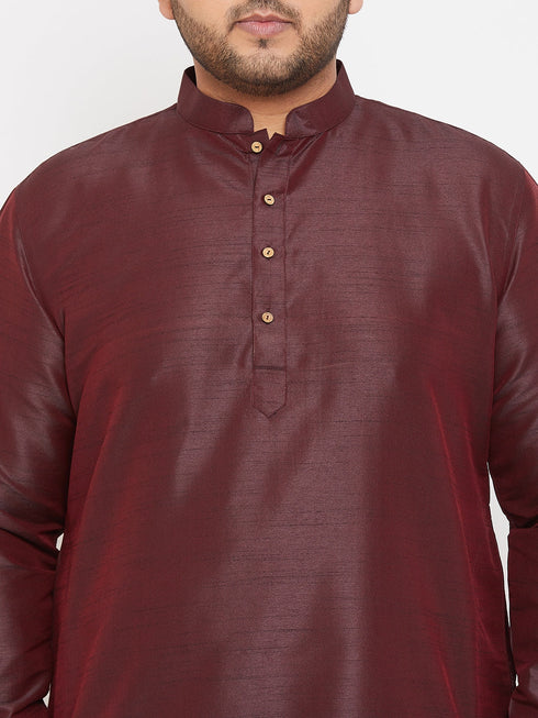 Vastramay Men's Plus Size Wine Silk Blend Curved Kurta
