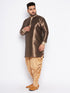 Vastramay Men's Plus Size Gold Silk Blend Curved Kurta And Dhoti Set