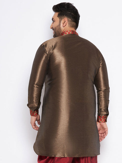 Vastramay Men's Plus Size Maroon Silk Blend Curved Kurta