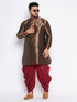 Vastramay Men's Plus Size Maroon Silk Blend Curved Kurta And Dhoti Set