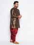 Vastramay Men's Plus Size Maroon Silk Blend Curved Kurta And Dhoti Set