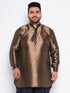 Vastramay Men's Plus Size Navy Blue Silk Blend Curved Kurta