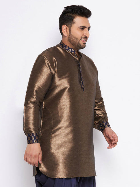 Vastramay Men's Plus Size Navy Blue Silk Blend Curved Kurta