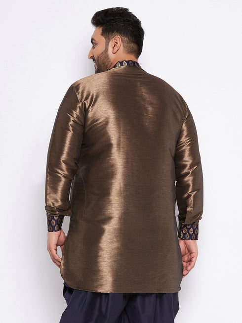Vastramay Men's Plus Size Navy Blue Silk Blend Curved Kurta