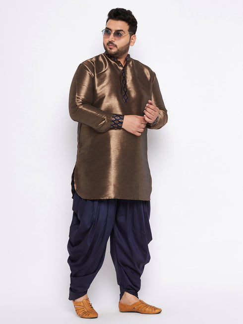 Vastramay Men's Plus Size Navy Blue Silk Blend Curved Kurta