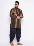 Vastramay Men's Plus Size Navy Blue Silk Blend Curved Kurta And Dhoti Set
