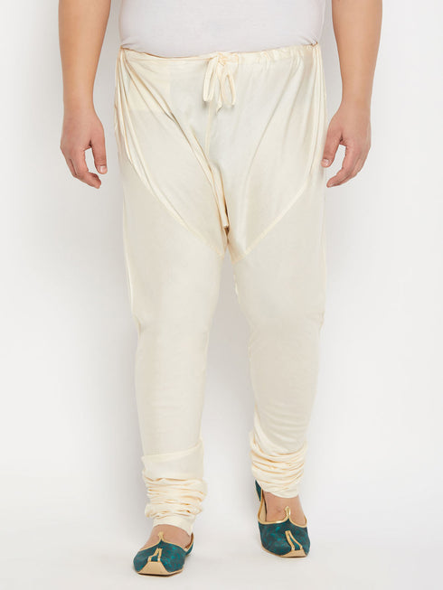 Vastramay Men's Plus Size Cream Viscose Solid Relax Fit Churidar