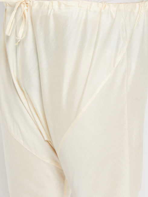 Vastramay Men's Plus Size Cream Viscose Solid Relax Fit Churidar